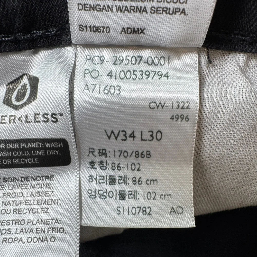 Levi's Men's Jeans 502 Regular Taper Black 34x30 Stretch Denim Grunge Minimalist